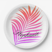 ヤシの木の名前トロピカルピンク数々の色のパターン  ペーパープレート (正面)