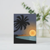 ヤシの木の夏の夕焼けイラスト ポストカード (スタンド正面)