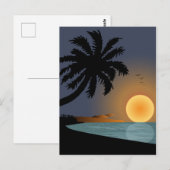 ヤシの木の夏の夕焼けイラスト ポストカード (正面/裏面)