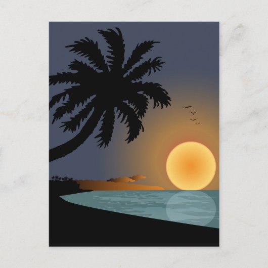 ヤシの木の夏の夕焼けイラスト ポストカード (正面)
