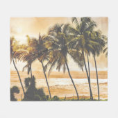 ヤシの木の夕日:ゴアヴィンテージ フリースブランケット (正面(横))