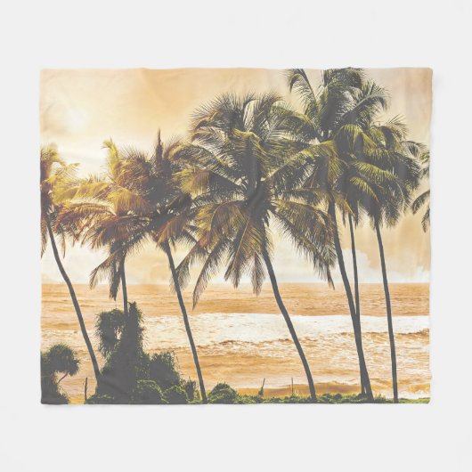 ヤシの木の夕日:ゴアヴィンテージ フリースブランケット (正面(横))