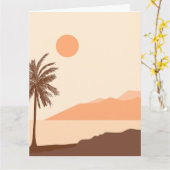 ヤシの木の夕日、島、ボヘミアン抽象芸術 カード (黄色い花)