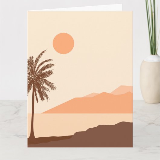 ヤシの木の夕日、島、ボヘミアン抽象芸術 カード (正面)