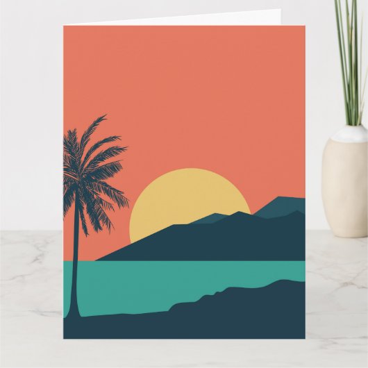 ヤシの木の夕焼け、島、ボヘミアン抽象芸術 カード (正面)