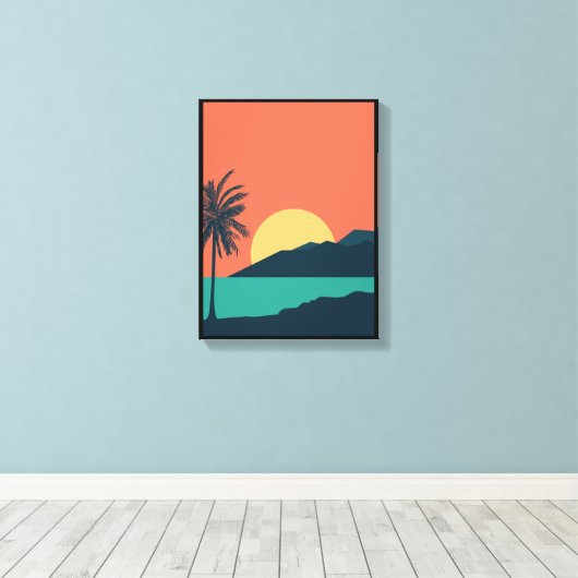 ヤシの木の夕焼け、島、ボヘミアン抽象芸術 キャンバスプリント (インサイチュ (ウッドフロア))