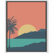 ヤシの木の夕焼け、島、ボヘミアン抽象芸術 シール (正面)