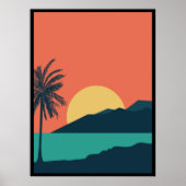 ヤシの木の夕焼け、島、ボヘミアン抽象芸術 ポスター (正面)