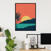 ヤシの木の夕焼け、島、ボヘミアン抽象芸術 ポスター (ホームオフィス)