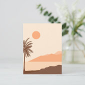 ヤシの木の夕焼け、島、ボヘミアン抽象芸術 ポストカード (スタンド正面)