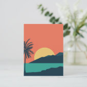 ヤシの木の夕焼け、島、ボヘミアン抽象芸術 ポストカード (スタンド正面)