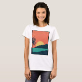 ヤシの木の夕焼け、島、ボヘミアン抽象芸術 Tシャツ (正面フル)