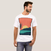ヤシの木の夕焼け、島、ボヘミアン抽象芸術 Tシャツ (正面フル)
