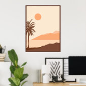 ヤシの木の夕焼け、島、ボホー抽象芸術 ポスター (ホームオフィス)