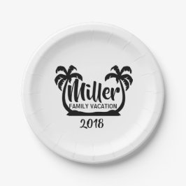 ヤシの木の家族休暇の紙皿 ペーパープレート