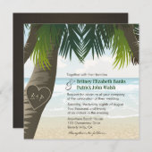 ヤシの木の彫刻入りイニシャル 結婚式招待状 招待状 (正面/裏面)