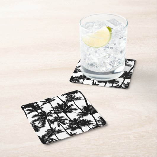 ヤシの木の影のパターン スクエアペーパーコースター (インサイチュ)