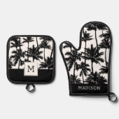 ヤシの木の影のパターン 鍋つかみ&鍋敷きセット (正面)