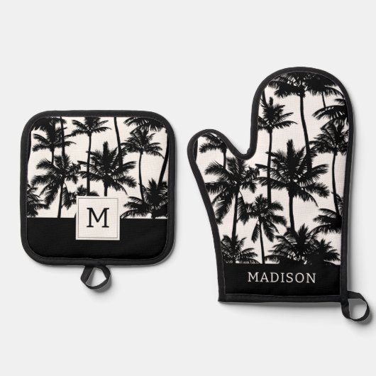 ヤシの木の影のパターン 鍋つかみ&鍋敷きセット (正面)