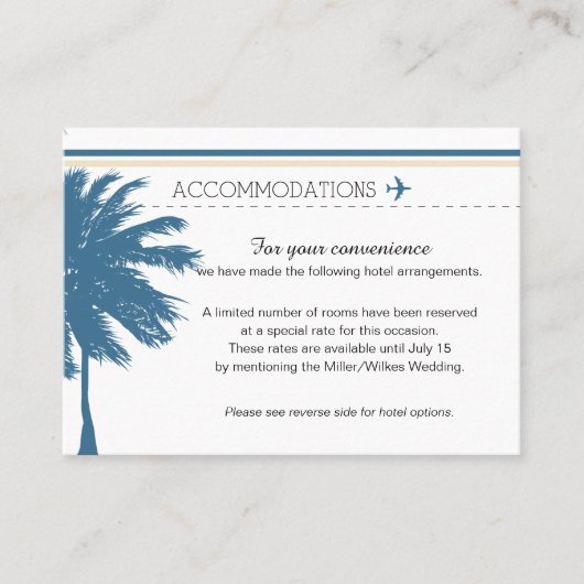 ヤシの木の搭乗券の青及びクリーム 名刺 (正面)