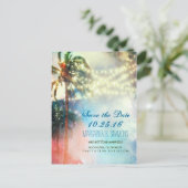 ヤシの木の文字列lightsビーチ保存日付 案内ポストカード (スタンド正面)