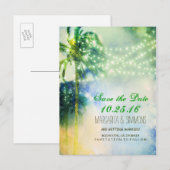 ヤシの木の文字列lightsビーチ保存日付 案内ポストカード (正面/裏面)