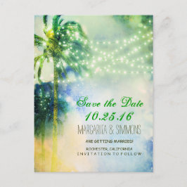 ヤシの木の文字列lightsビーチ保存日付 案内ポストカード