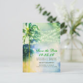 ヤシの木の文字列lightsビーチ保存日付 案内ポストカード (スタンド正面)