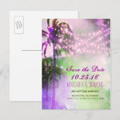 ヤシの木の文字列lightsビーチ保存日付 案内ポストカード (正面/裏面)