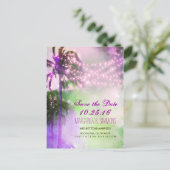 ヤシの木の文字列lightsビーチ保存日付 案内ポストカード (スタンド正面)