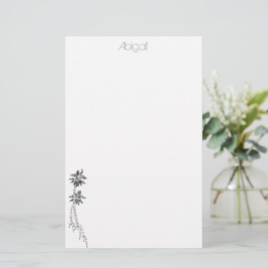 ヤシの木の文房具 – パーソナライズされた 便箋 (スタンド正面)