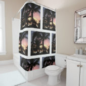 ヤシの木の日没 シャワーカーテン (インサイチュ)