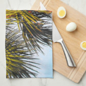 ヤシの木の枝、午後の太陽 キッチンタオル (四つ折り)