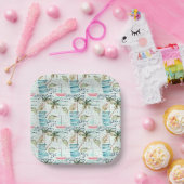 ヤシの木の模様を持つ水彩帆船 ペーパープレート (パーティー)