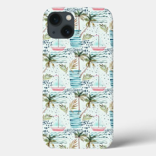 ヤシの木の模様を持つ水彩帆船 Case-Mate iPhoneケース (裏面)