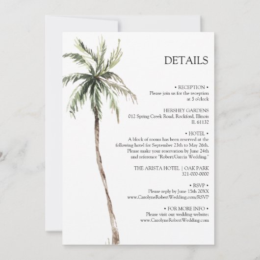 ヤシの木の水の色がトロピカルに結婚すべて 招待状 (裏面)