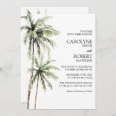 ヤシの木の水の色がトロピカルに結婚すべて 招待状 (正面/裏面)