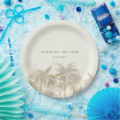 ヤシの木の水の色タン沿岸結婚の ペーパープレート (パーティー)