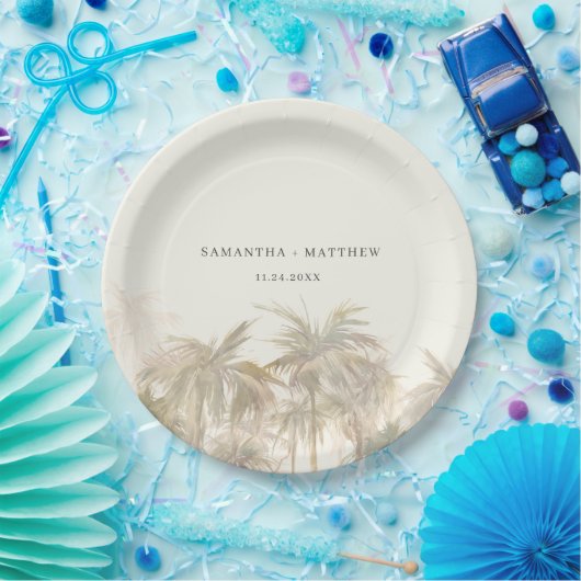ヤシの木の水の色タン沿岸結婚の ペーパープレート (パーティー)