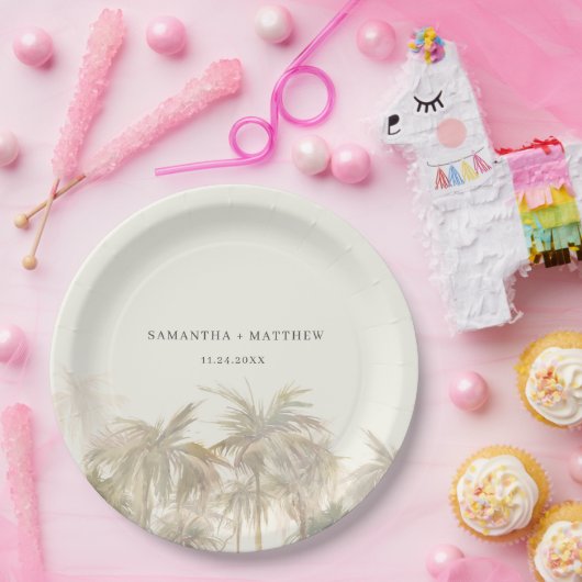 ヤシの木の水の色タン沿岸結婚の ペーパープレート (パーティー)