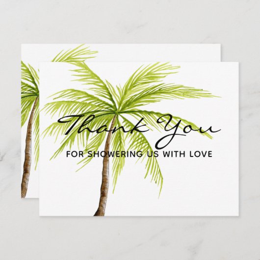 ヤシの木の熱帯ビーチのシャワーありがとう サンキューカード (正面/裏面)
