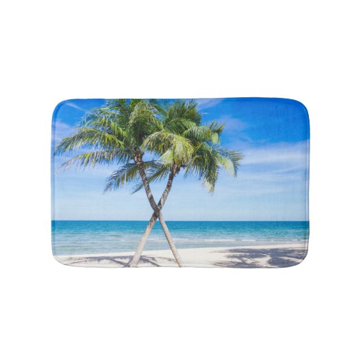 ヤシの木の熱帯ビーチの写真の楽園の夏 バスマット (正面)