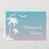 ヤシの木の熱帯ビーチ結婚式リハーサルディナー 招待状 (正面/裏面)