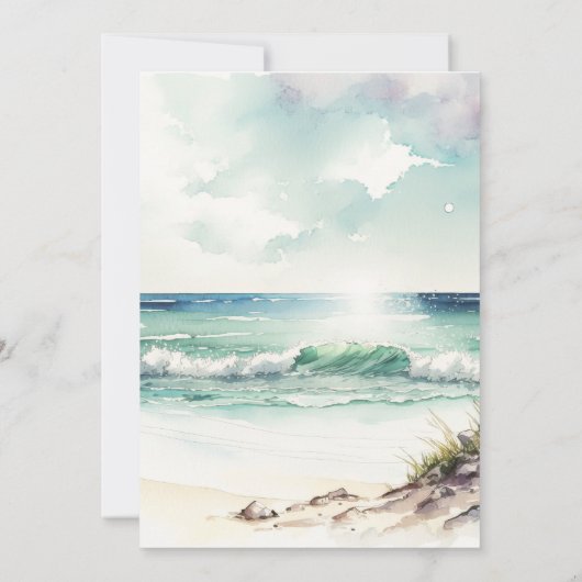 ヤシの木の熱帯ビーチ結婚式 招待状 (裏面)