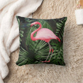 ヤシの木の熱帯ピンクのフラミンゴのクッションの黒 クッション (ブランケット)