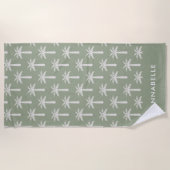 ヤシの木の熱帯夏の植物のセージ緑 ビーチタオル (正面)