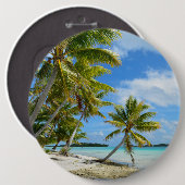 ヤシの木の白い砂のビーチボタン 缶バッジ (正面&裏面)
