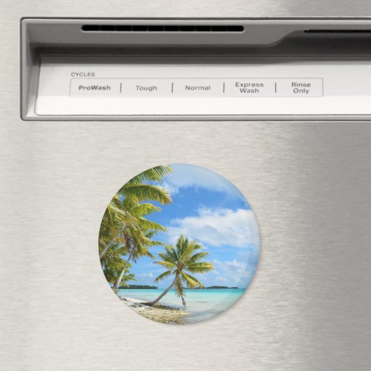 ヤシの木の白い砂のビーチ丸い磁石 マグネット (インサイチュ (食洗機))