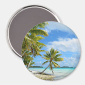 ヤシの木の白い砂のビーチ丸い磁石 マグネット (正面/裏面)