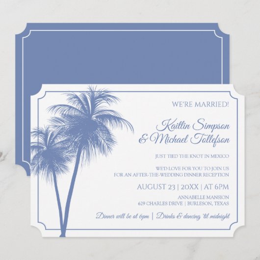 ヤシの木の目的地招待状 | コーンフラワーブルー 招待状 (正面/裏面)